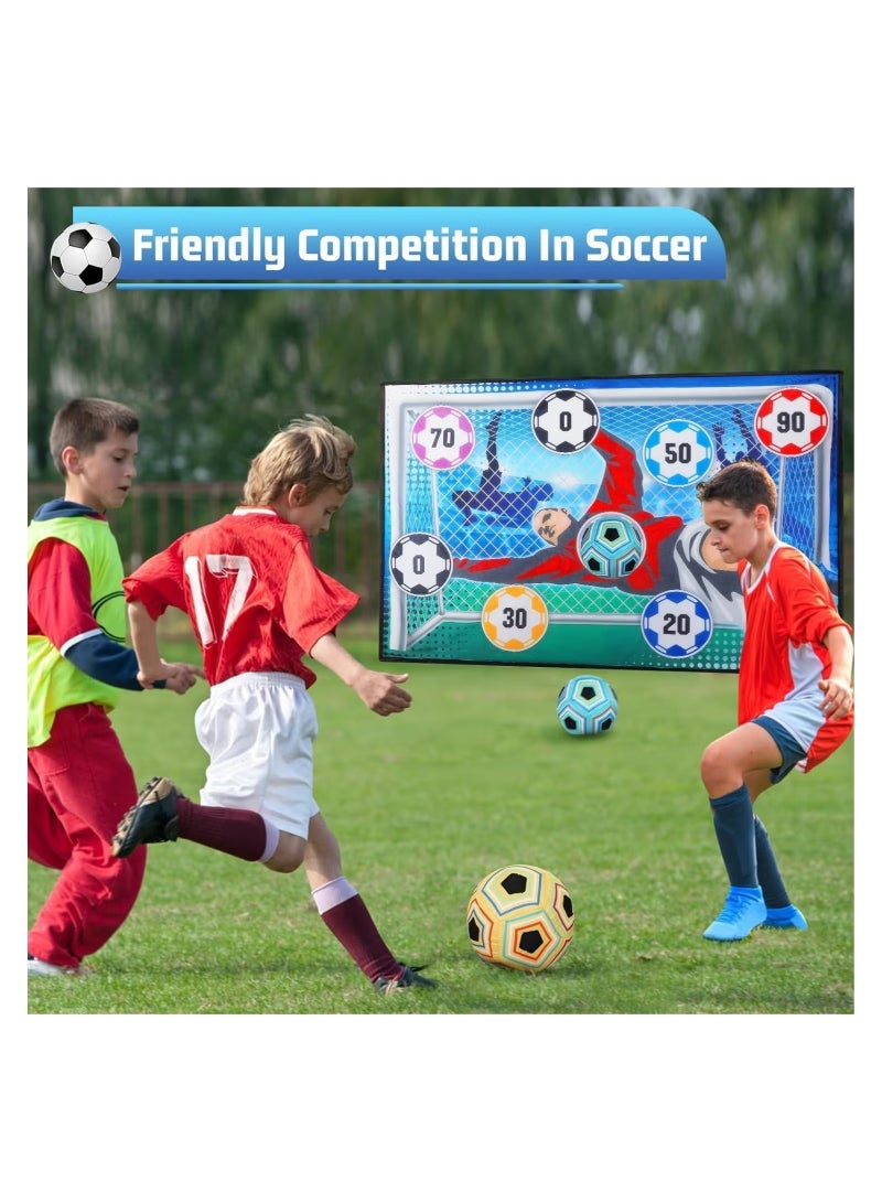 Ailily Kids Soccer Ball, Outdoor Soccer Ball Game for Kids and Adults, Soccer Ball Set with 1 Flannel Soccer Goal, 2 Soccer Balls, 4 Sticky Hooks, 4 Black Ribbons and 2 Ground Stakes - Image 4