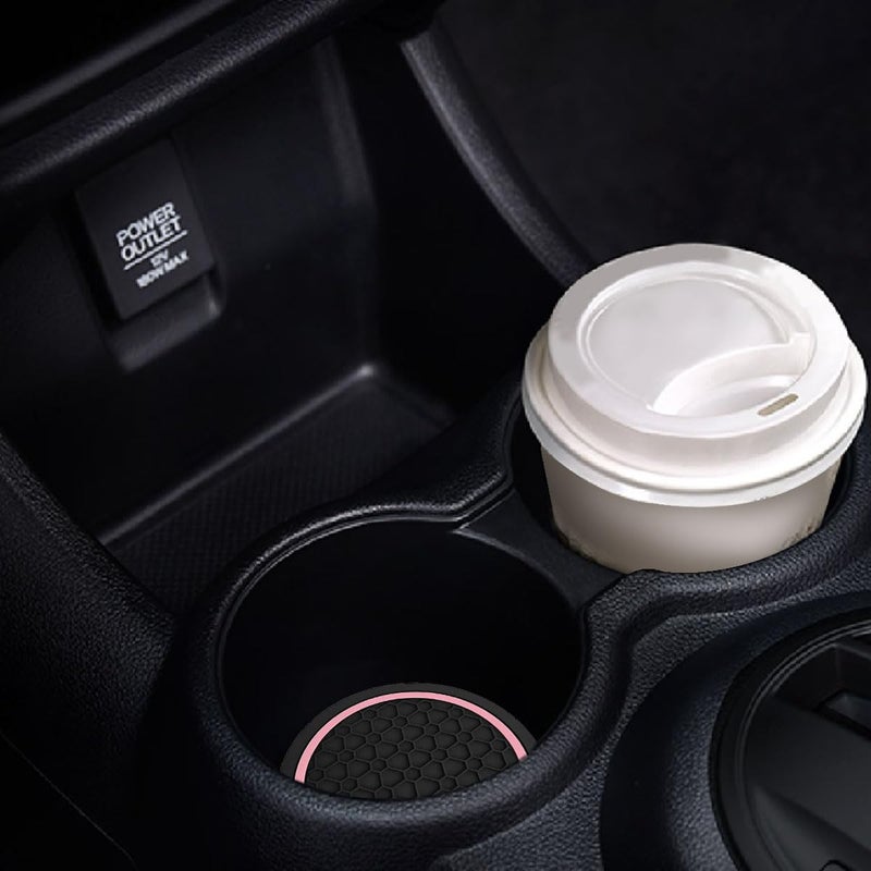 Couslcd Car Cup Holder Coasters, Dustproof Automotive Interior Accessories Mat,2.75 Inch Non-Slip Insert Water Bottle Holder Pads, Universal for Vehicles, Trucks, RVs and More (Black/Pink, 4PCS) - Image 3