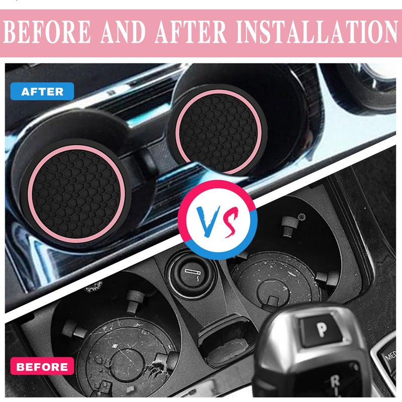 Couslcd Car Cup Holder Coasters, Dustproof Automotive Interior Accessories Mat,2.75 Inch Non-Slip Insert Water Bottle Holder Pads, Universal for Vehicles, Trucks, RVs and More (Black/Pink, 4PCS) - Image 5