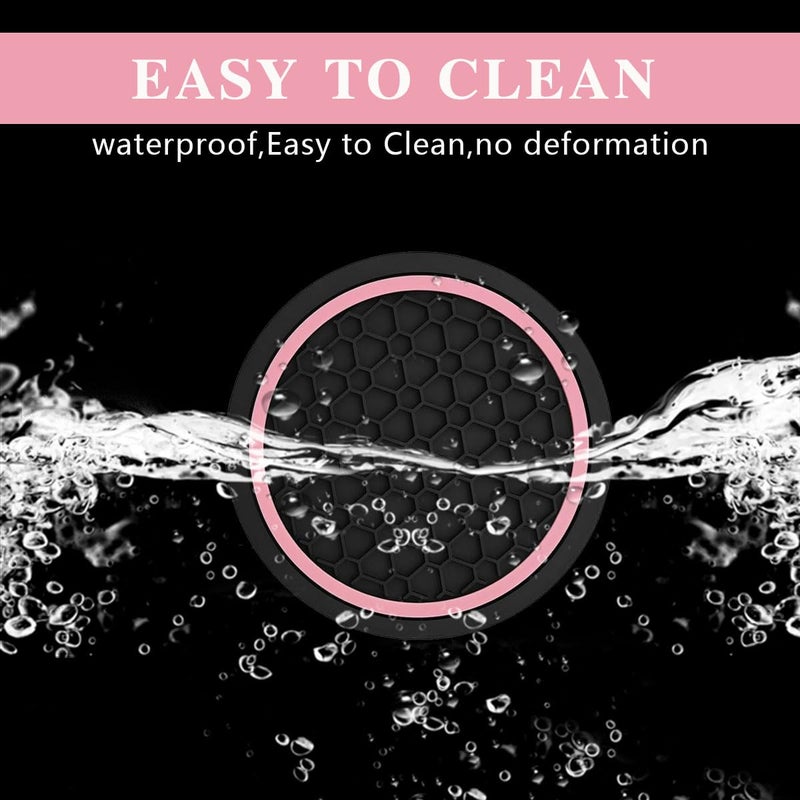 Couslcd Car Cup Holder Coasters, Dustproof Automotive Interior Accessories Mat,2.75 Inch Non-Slip Insert Water Bottle Holder Pads, Universal for Vehicles, Trucks, RVs and More (Black/Pink, 4PCS) - Image 4