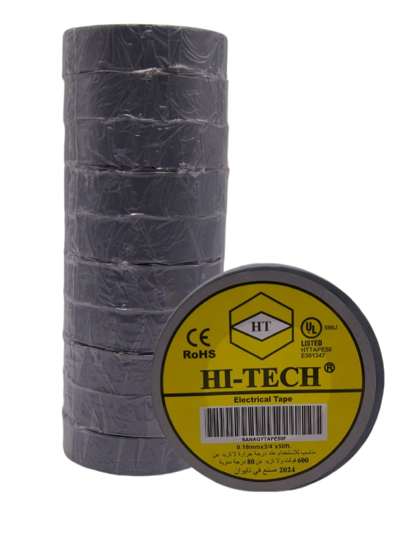 Hi-Tech Electrical Tape - 50 FT Grey (Pack of 10) - Image 1