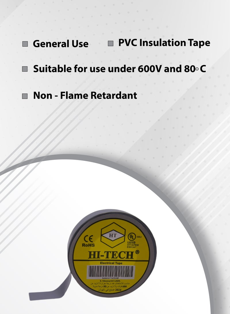 Hi-Tech Electrical Tape - 50 FT Grey (Pack of 10) - Image 2