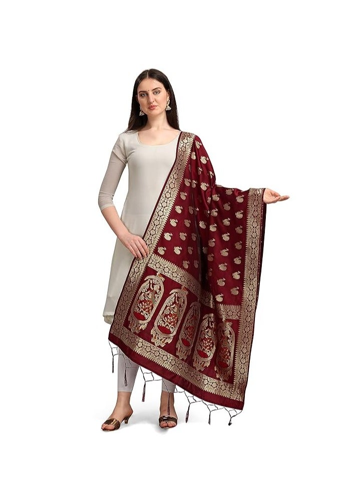 Accessorize Kingdom Women's Woven Banarasi Silk Zari Dupatta/Chunni, Width 1 Meter, Length 2.5 Meter  - Image 1
