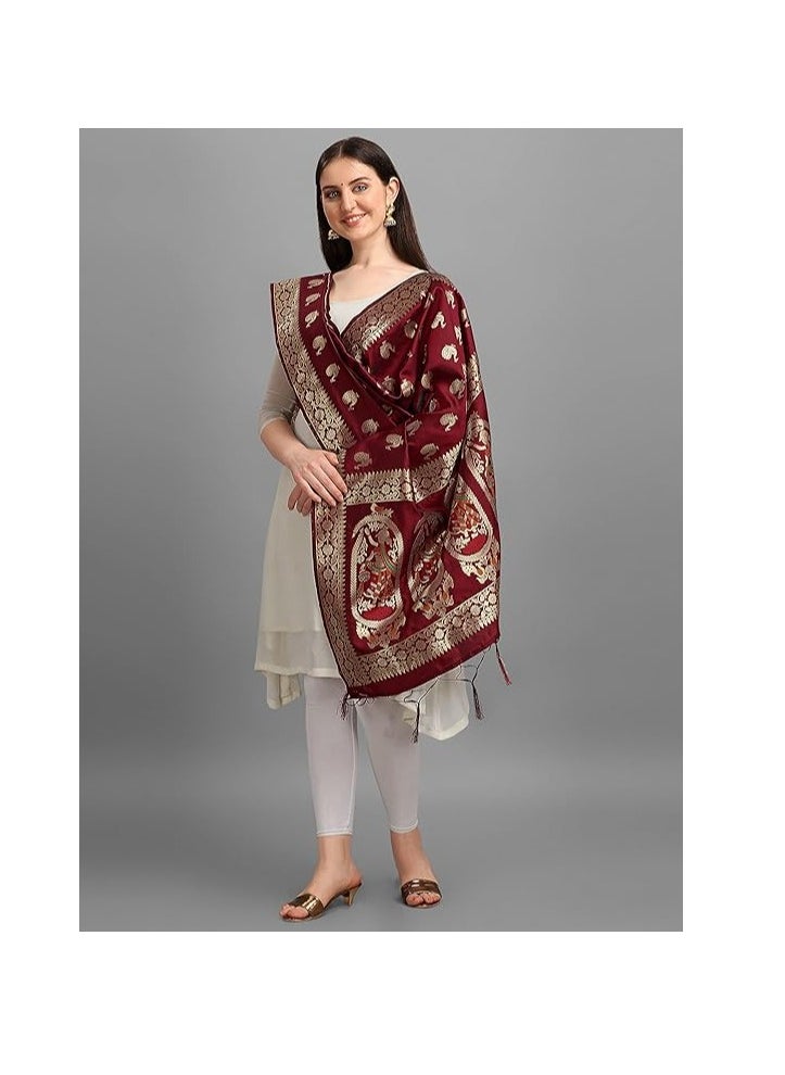Accessorize Kingdom Women's Woven Banarasi Silk Zari Dupatta/Chunni, Width 1 Meter, Length 2.5 Meter  - Image 2