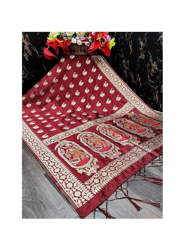 Accessorize Kingdom Women's Woven Banarasi Silk Zari Dupatta/Chunni, Width 1 Meter, Length 2.5 Meter  - Image 3