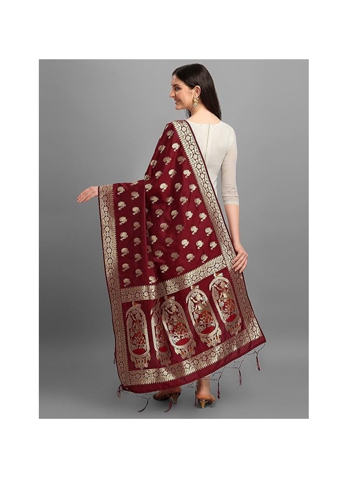 Accessorize Kingdom Women's Woven Banarasi Silk Zari Dupatta/Chunni, Width 1 Meter, Length 2.5 Meter  - Image 5