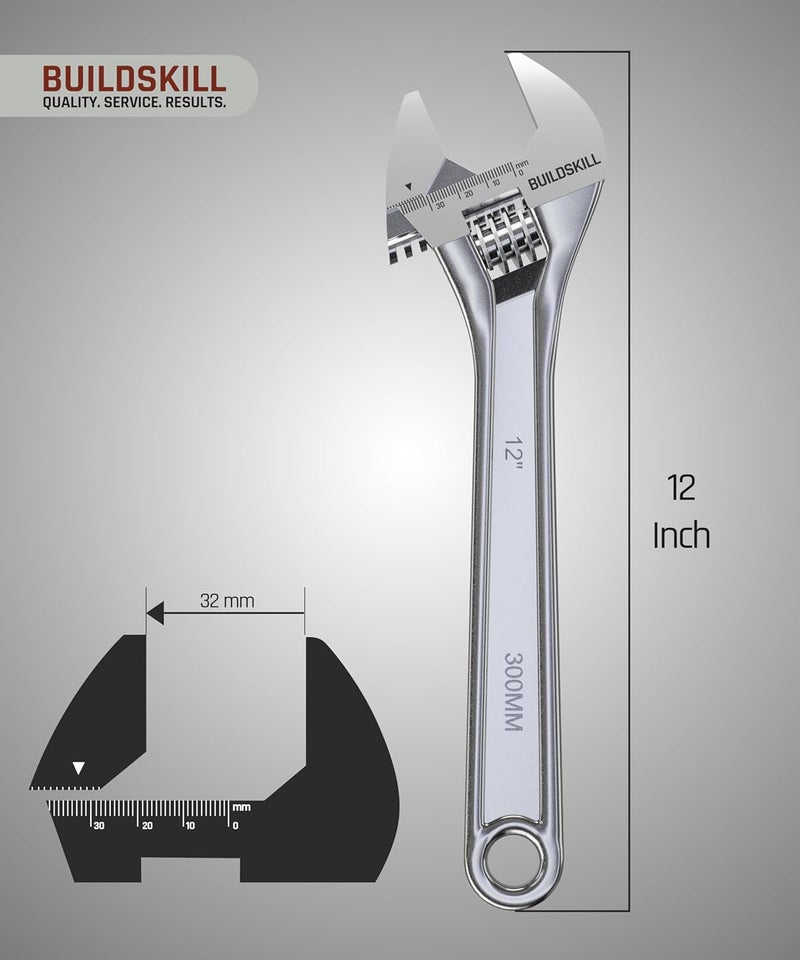 BUILDSKILL مفتاح ربط قابل للتعديل 12" 300 مم | فولاذ كروم فانيوم | للاستخدام المهني والمنزلي | جانب واحد | أدوات السباكة المقاومة للصدأ | مفتاح قابل للتعديل مع مقياس ليزر (ضمان 6 أشهر) - Image 3