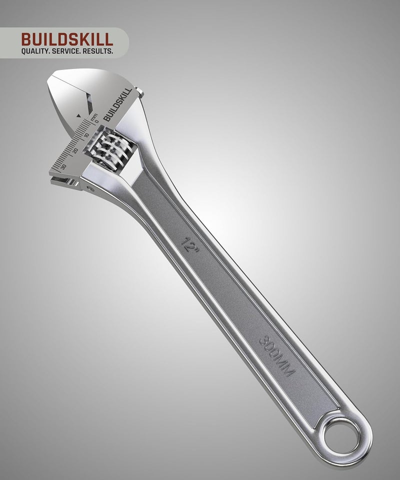 BUILDSKILL مفتاح ربط قابل للتعديل 12" 300 مم | فولاذ كروم فانيوم | للاستخدام المهني والمنزلي | جانب واحد | أدوات السباكة المقاومة للصدأ | مفتاح قابل للتعديل مع مقياس ليزر (ضمان 6 أشهر) - Image 2