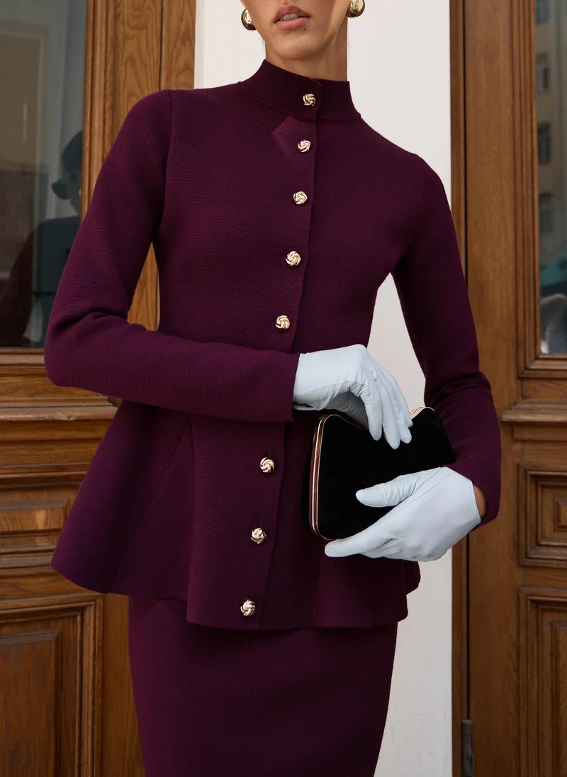 Lichi Jersey jacket with stand-up collar and golden buttons