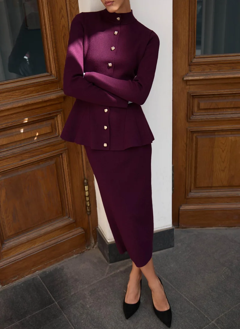 Lichi Jersey jacket with stand-up collar and golden buttons