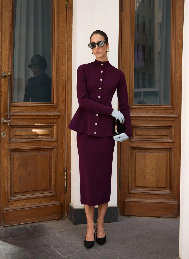 Lichi Jersey jacket with stand-up collar and golden buttons