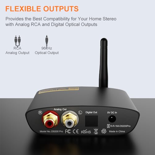 1Mii HiFi Bluetooth 5.3 Music Receiver for Home Stereo with LDAC, Bluetooth Audio Adapter with Audiophile DAC aptX HD, RCA Optical Output for AV Receiver or Stereo Amplifier - DS200Pro - Image 5