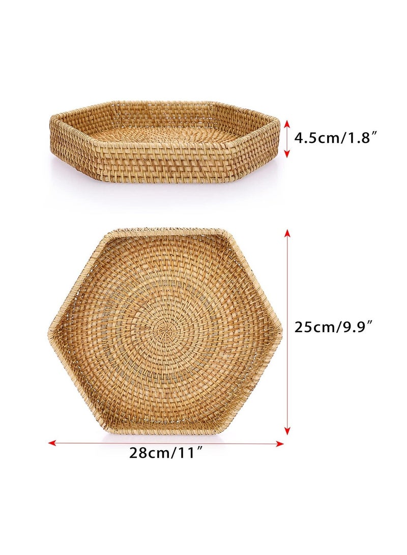 Natural Wicker Serving Tray, Hand-woven Rattan Organizer Tray with Handle, Fruit Bread Food Serving Tray, Home Decor Tray for Keys, Jewelry, Fruit, Bread  - Image 5