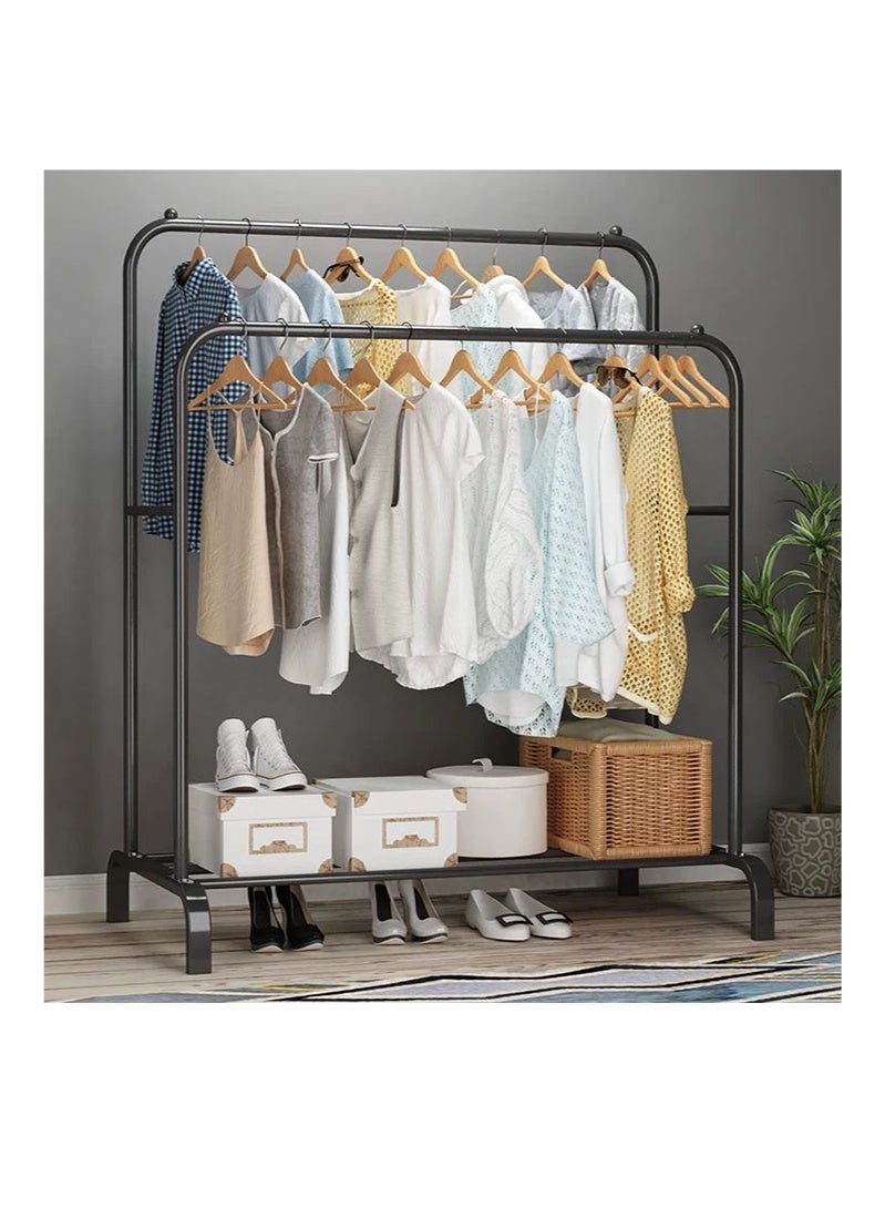 Black double-pole hanger, single-layer storage, metal pole hanger, lengthened and firm type - Image 1