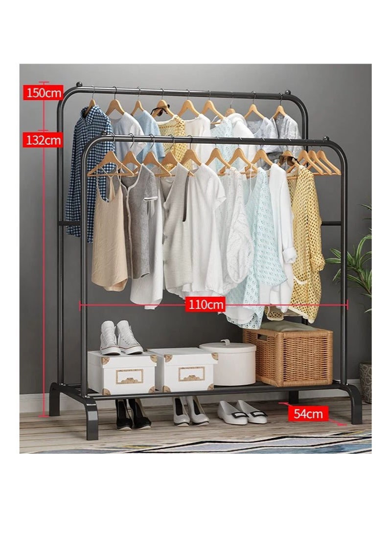 Black double-pole hanger, single-layer storage, metal pole hanger, lengthened and firm type - Image 2