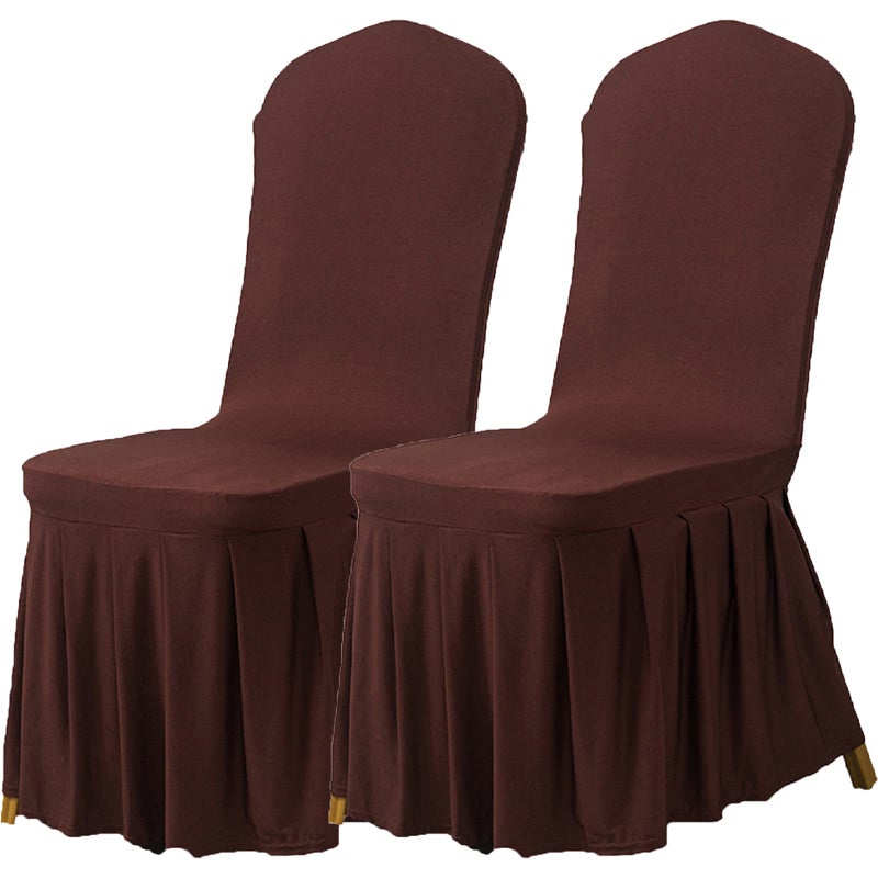 Dimatic Dimatic Dining Room Chair Covers Set of 2  Stretch Parsons Slipcovers with Skirt Super Fit Spandex Chair Seat Protector Cover for Dining Room  Hotel  Ceremony (Brown) - Image 1