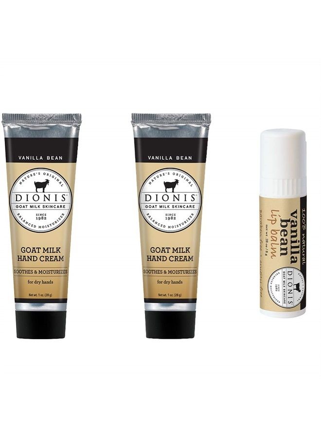 Dionis Goat Milk Hand Cream and Lip Balm 3 Piece Gift Set (Vanilla Bean, 3 Piece) - Image 1