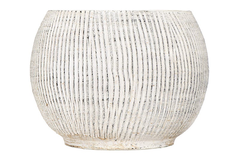 Creative Co-op Distressed Cream Terracotta Planter with Fluted Texture