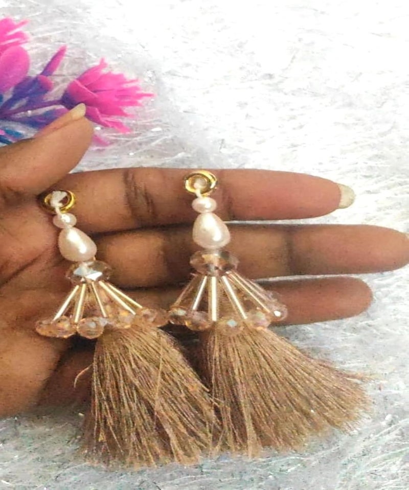 Designer Elegant Tassels for Blouse DORINew DORI LATKANElegant Handmade Blouse Hanging Tassel PEAR Tassels Set Pack of 2 7 Long Beige - Image 4