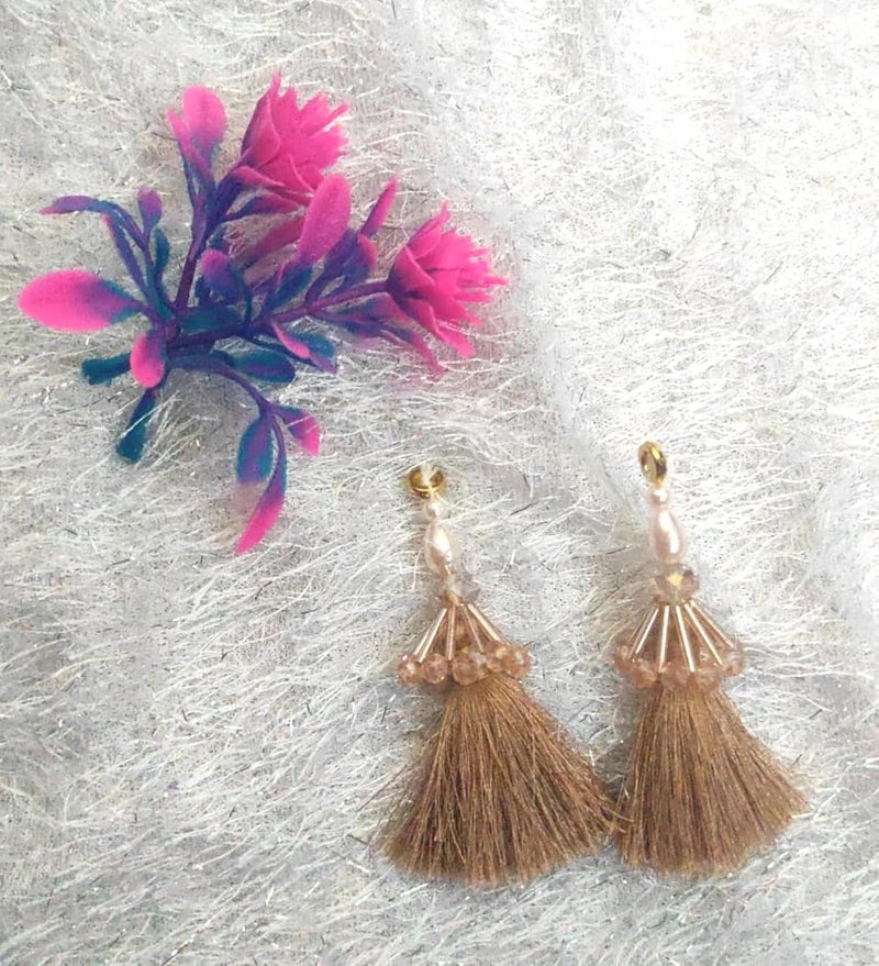 Designer Elegant Tassels for Blouse DORINew DORI LATKANElegant Handmade Blouse Hanging Tassel PEAR Tassels Set Pack of 2 7 Long Beige - Image 1