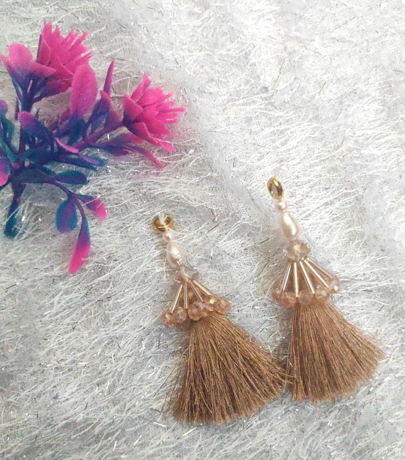 Designer Elegant Tassels for Blouse DORINew DORI LATKANElegant Handmade Blouse Hanging Tassel PEAR Tassels Set Pack of 2 7 Long Beige - Image 3