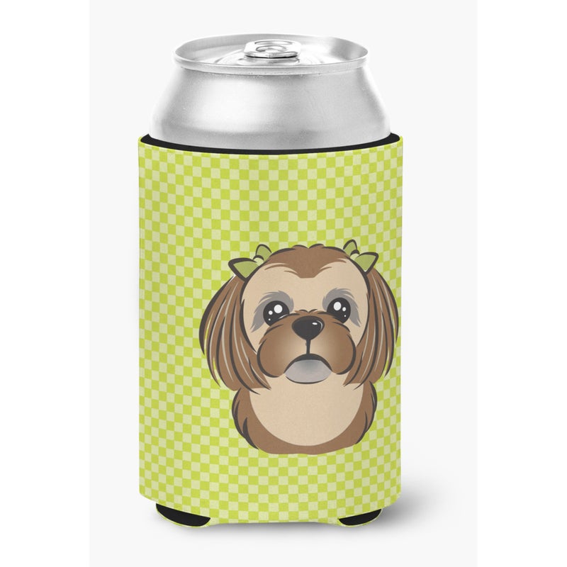 Caroline's Treasures Checkerboard Lime Green Chocolate Brown Shih Tzu Can or Bottle Hugger BB1311CC 