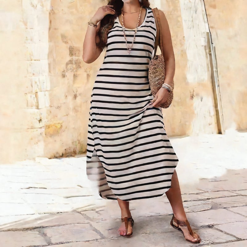 Striped Sleeveless Dress Fashionable Beach Dress - Image 5
