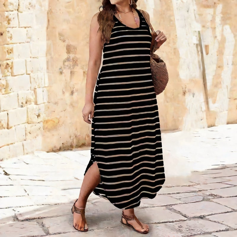 Striped Sleeveless Dress Fashionable Beach Dress - Image 2