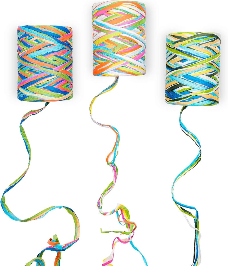 POTTIIS 3 Rolls Colored Paper String Raffia Ribbon, 80 M/262 Feet Each, 6 Ply Colored Raffia Paper Strings Packing Twine for Festival Gifts, Gift Wrapping, DIY Decoration and Craft Projects - Image 1