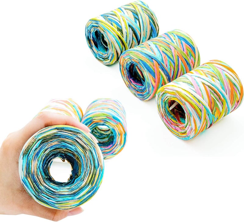 POTTIIS 3 Rolls Colored Paper String Raffia Ribbon, 80 M/262 Feet Each, 6 Ply Colored Raffia Paper Strings Packing Twine for Festival Gifts, Gift Wrapping, DIY Decoration and Craft Projects - Image 4