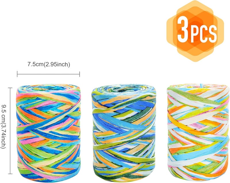 POTTIIS 3 Rolls Colored Paper String Raffia Ribbon, 80 M/262 Feet Each, 6 Ply Colored Raffia Paper Strings Packing Twine for Festival Gifts, Gift Wrapping, DIY Decoration and Craft Projects - Image 2