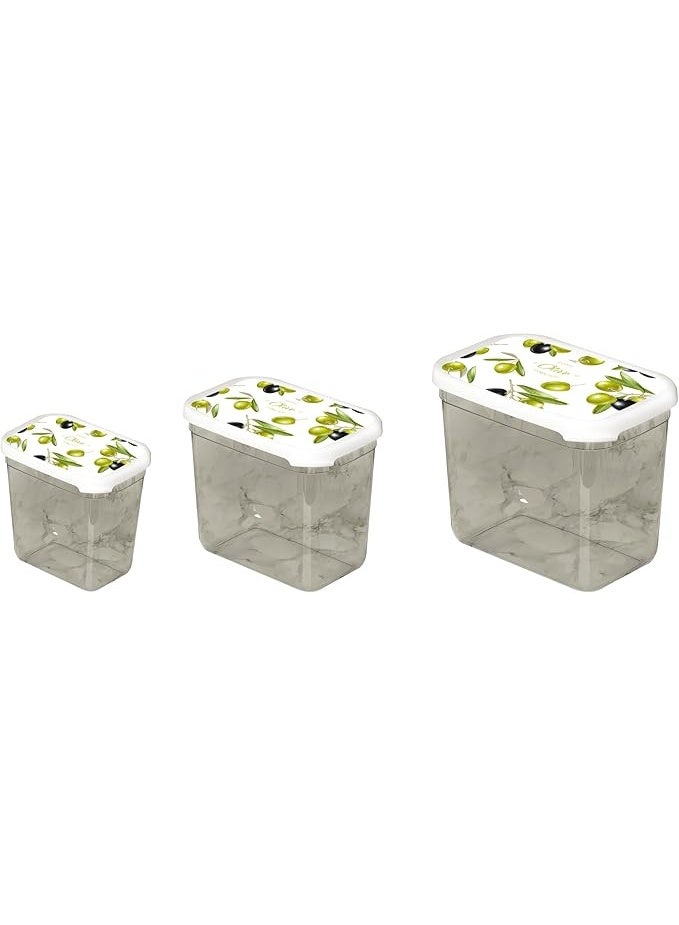 Aksa Rocca High Rectangle Food Container Set 3 Pieces 2800-1500-750 ML Transparent With Prints
