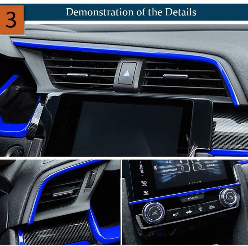 BOLTRY 9-Piece Carbon Fiber Print Interior Trim Kit for Honda 10th Civic (2016-2020) - Blue - Image 5