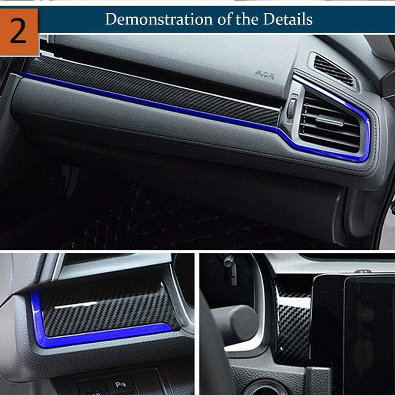 BOLTRY 9-Piece Carbon Fiber Print Interior Trim Kit for Honda 10th Civic (2016-2020) - Blue - Image 4