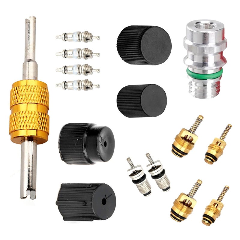 Downhill 16 PCS Air Condition Valve Core Kit R134A AC Ducts Pressure Caps and Service Valves Universal AC System Charging Port Maintain Accessories for Most Cars Trucks SUVs Black - Image 3