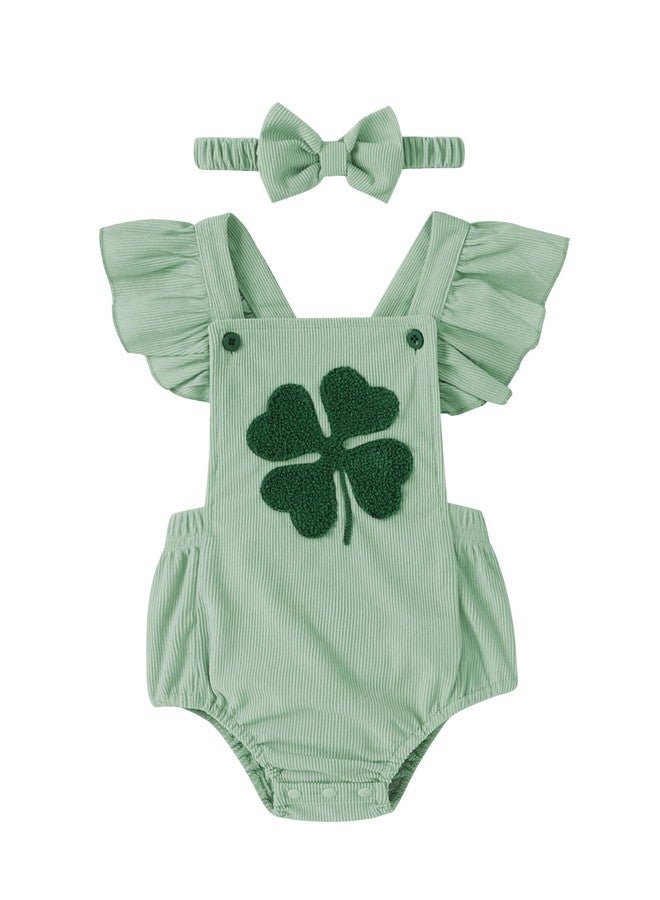GEMLON Baby Girl St Patricks Day Clothes Irish Embroidery Overalls Romper Corduroy Sleeveless Bodysuit Infant Summer Outfit（Green, 6-12 Months - Image 1