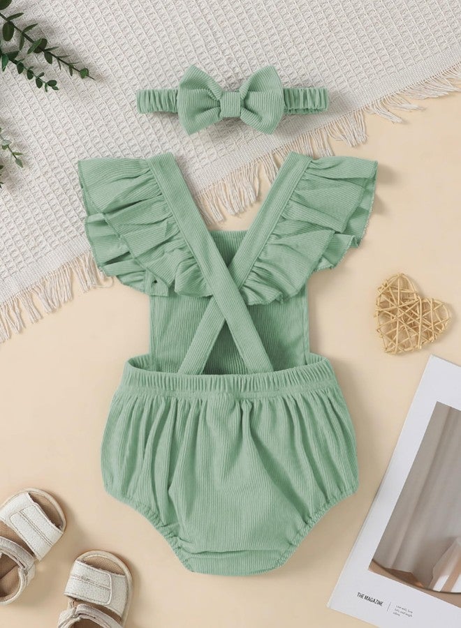 GEMLON Baby Girl St Patricks Day Clothes Irish Embroidery Overalls Romper Corduroy Sleeveless Bodysuit Infant Summer Outfit（Green, 6-12 Months - Image 5
