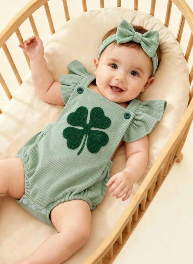 GEMLON Baby Girl St Patricks Day Clothes Irish Embroidery Overalls Romper Corduroy Sleeveless Bodysuit Infant Summer Outfit（Green, 6-12 Months - Image 3