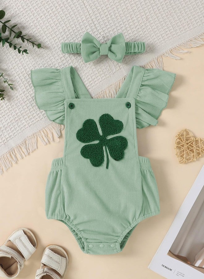 GEMLON Baby Girl St Patricks Day Clothes Irish Embroidery Overalls Romper Corduroy Sleeveless Bodysuit Infant Summer Outfit（Green, 6-12 Months - Image 4