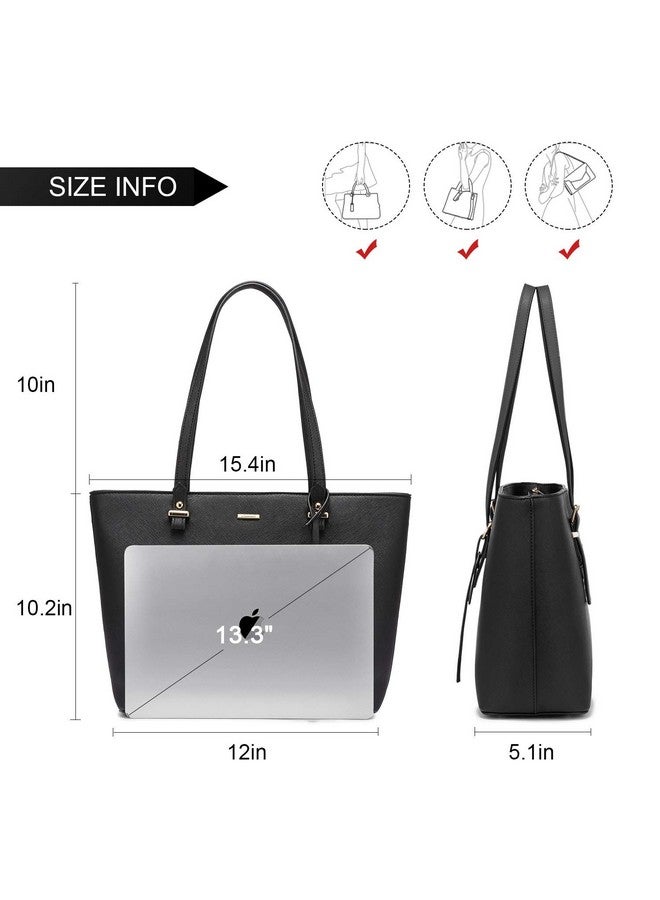 LOVEVOOK Tote Bag for Women Large Purses Faux Leather Handbags School Shoulder Bag with External Pocket, Black - Image 3