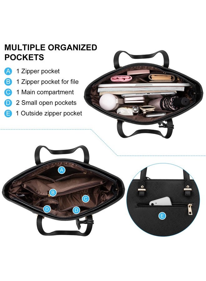 LOVEVOOK Tote Bag for Women Large Purses Faux Leather Handbags School Shoulder Bag with External Pocket, Black - Image 1