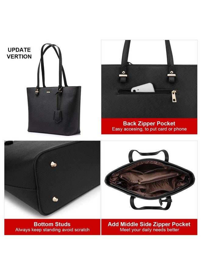 LOVEVOOK Tote Bag for Women Large Purses Faux Leather Handbags School Shoulder Bag with External Pocket, Black - Image 2