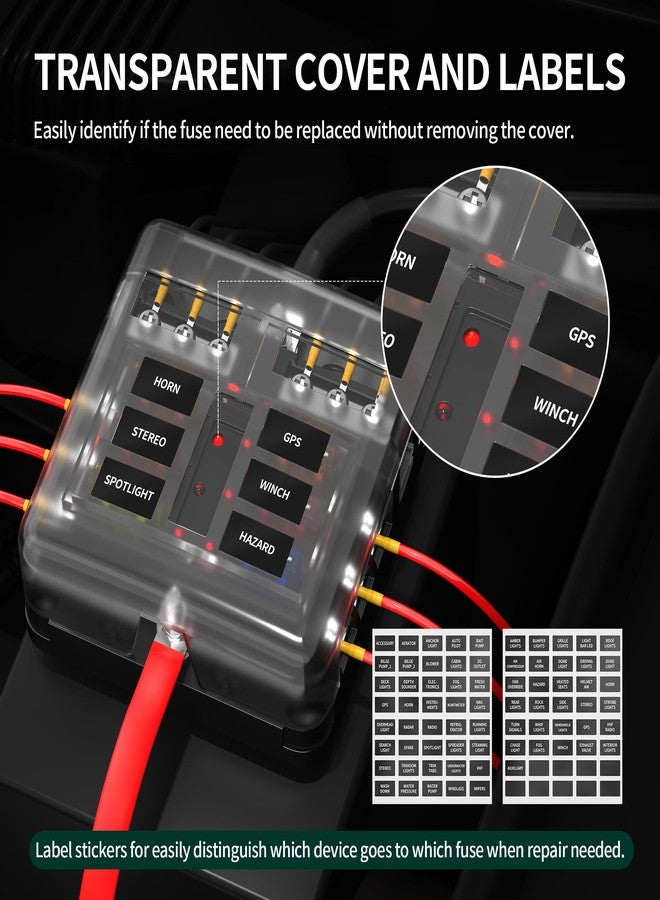 DaierTek 12V Fuse Block 6 Way 12 Volt Fuse Box ATO/ATC Marine Fuse Panel with LED Indicator Light Waterproof 24V for Automotive Boat Car Truck - Image 5