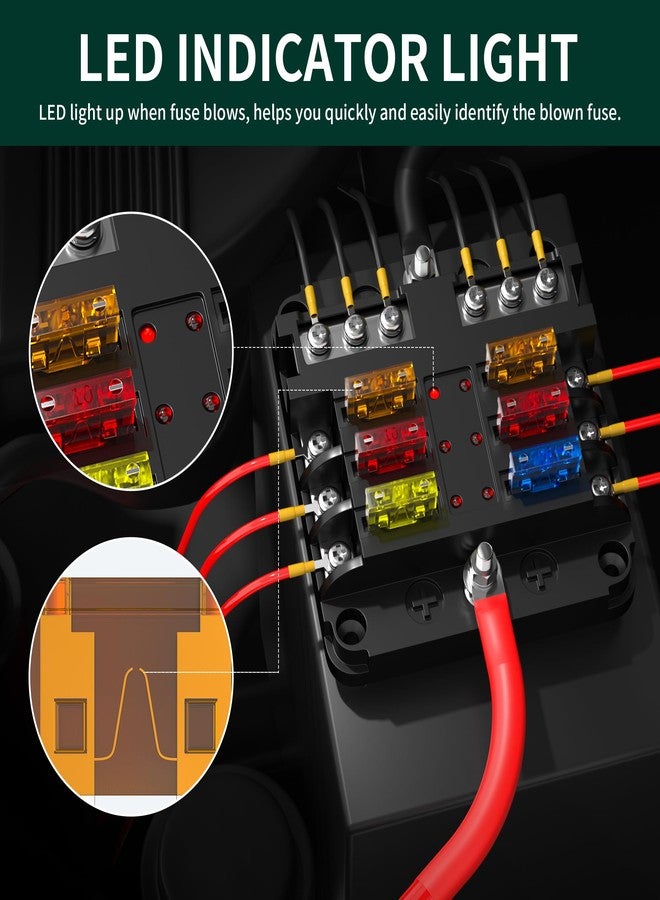 DaierTek 12V Fuse Block 6 Way 12 Volt Fuse Box ATO/ATC Marine Fuse Panel with LED Indicator Light Waterproof 24V for Automotive Boat Car Truck - Image 4