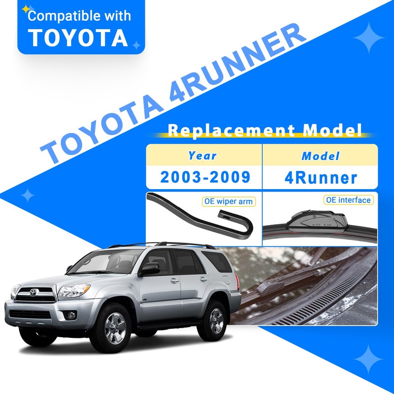 RAINTOK Windshield Wiper Blades Replacement for Toyota 4Runner 2003 2004 2005 2006 2007 2008 2009 Original Factory Quality Front Rear Wipers Blade Set for My Car - 22" 20" 12" (Pack of 3) - Image 2