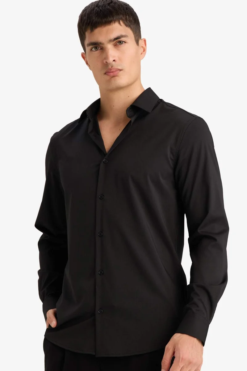 DeFacto Slim Fit Polo Neck Basic Long Sleeve Shirt