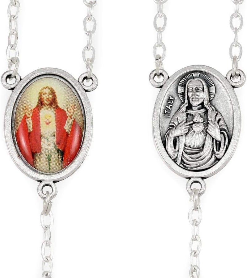 RosaryMart Rosary Catholic Women Glass Striped Beads Sacred Heart - Image 2