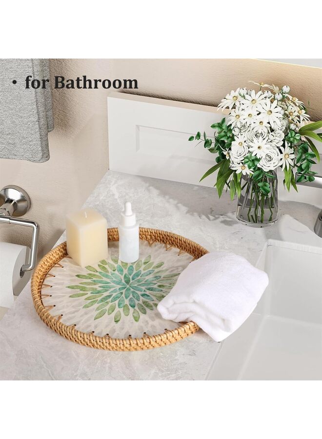 صينية من الخيزران مرصعة بعرق اللؤلؤ، سلة عرض من الخيزران للديكور، صينية تقديم دائرية للخبز والفواكه والقهوة والضروريات اليومية (11.8 بوصة) - Image 5