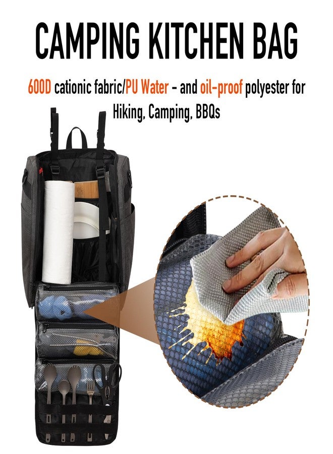 KingCamp Large Hanging Camping Cooking Utensils Bag with Backpack for Camping Cooking Set，Tactical Camping Kitchen Organizer with Paper Towel Holder & 3 Pockets for Outdoor BBQ Cooking，Bag Only - Image 4