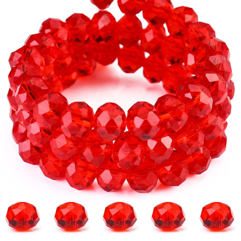 Dowarm 300 Pieces 6mm Briolette Beads Crystal Glass Beads for Jewelry Making Rondelle Crystal Beads for Crafts Wind Chimes Suncatchers Wine Charms Briolette Rondelle Spacer Beads RedSiam 6MM